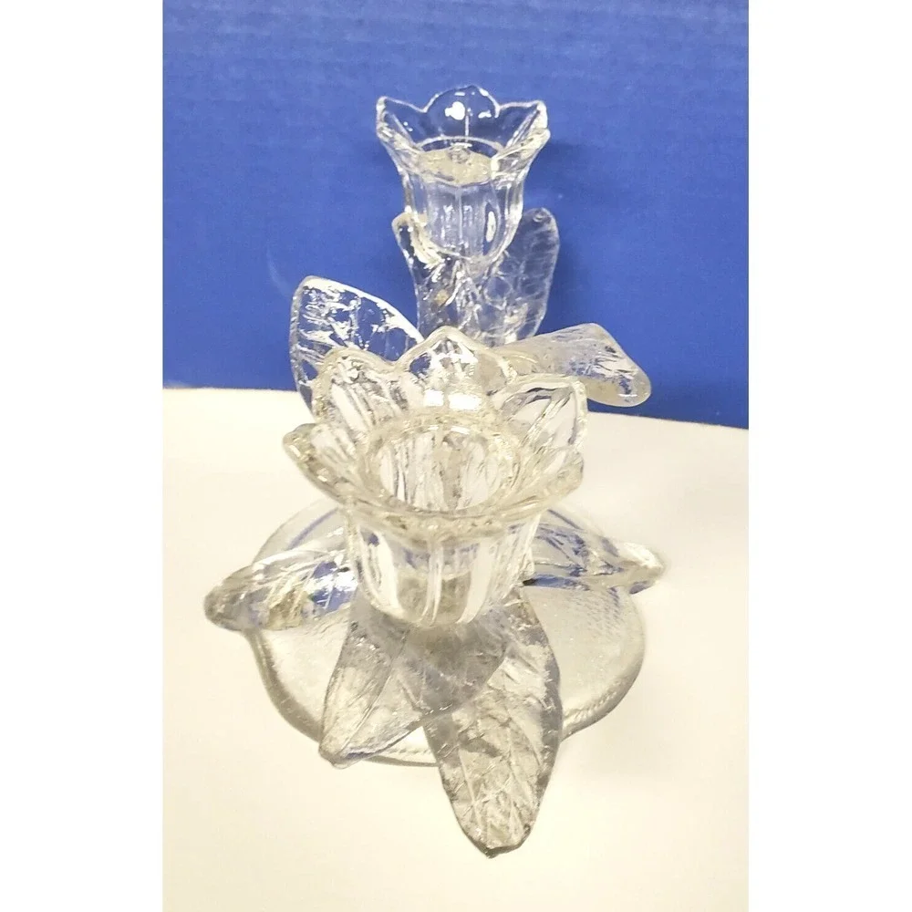 Vintage Cambridge Everglade Double Light Candle‎ Holder  Clear Glass